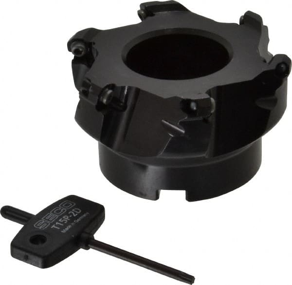 Seco - 3.15" Cut Diam, 1" Arbor Hole, 0.138" Max Depth of Cut, 43° Indexable Chamfer & Angle Face Mill - 6 Inserts, OF.. 05T305 Insert, Right Hand Cut, 6 Flutes, Series R220.43 - Americas Industrial Supply