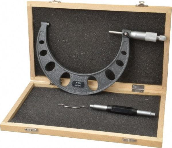 Value Collection - 5 to 6" Range, 0.0001" Graduation, Mechanical Outside Micrometer - Ratchet Stop Thimble - Americas Industrial Supply
