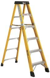 Made in USA - 5 Steps, 8 Ft. High, Type IAA Rating, Fiberglass Step Ladder - Americas Industrial Supply