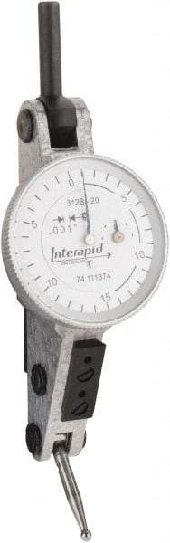 INTERAPID - 0.06 Inch Range, 0.001 Inch Dial Graduation, Horizontal Dial Test Indicator - 1.2 Inch White Dial, 0-15-0 Dial Reading - Americas Industrial Supply