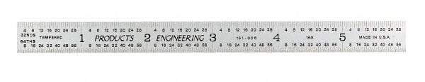 PEC Tools - 6" Long, 1/100, 1/64, 1/50, 1/32" Graduation, Flexible Steel Rule - 16R Graduation Style, 1/2" Wide, Silver, Satin Chrome Finish - Americas Industrial Supply