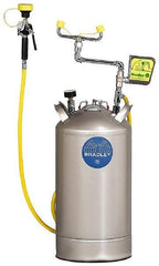 Bradley - 10 Gallon, 0.4 GPM Flow Rate at 30 PSI, Pressurized with Drench Hose Stainless Steel, Portable Eye Wash Station - 15 Min Duration, 25-1/4 Inch High - Americas Industrial Supply