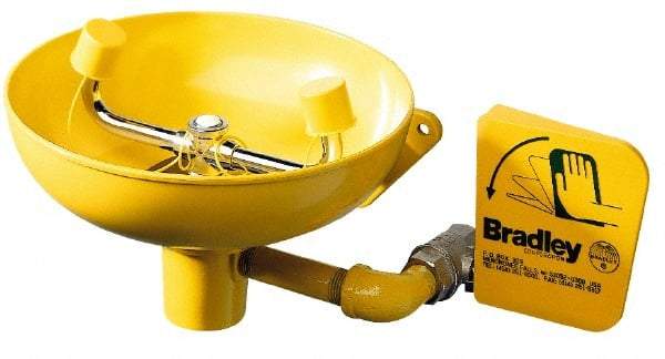 Bradley - Wall Mount, Stainless Steel Bowl, Eye & Face Wash Station - 1/2" Inlet, 30 to 90 psi Flow, 3 GPM Flow Rate - Americas Industrial Supply