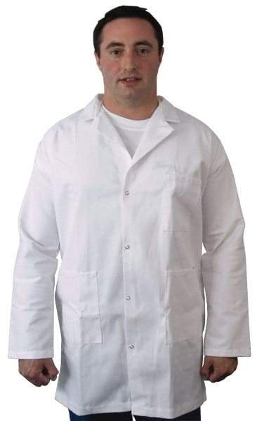 PRO-SAFE - Size M White Lab Coat - Polyester and Cotton, Snap Front, Open Wrists, (2 Pass Through Pockets and Front Chest and Hip Pocket) - Americas Industrial Supply