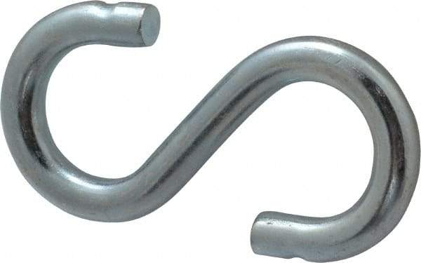 Made in USA - 7/16" Opening, Low Carbon Steel Electrogalvanized S-Hook - 70 Lb Capacity, 3/4" ID, 1/4" Wire, 2-1/2" OAL - Americas Industrial Supply