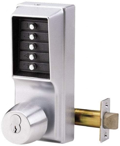 Kaba Access - 1-3/8 to 2-1/4" Door Thickness, Satin Chrome Pushbutton Knob Lockset - 2-3/4" Back Set - Americas Industrial Supply
