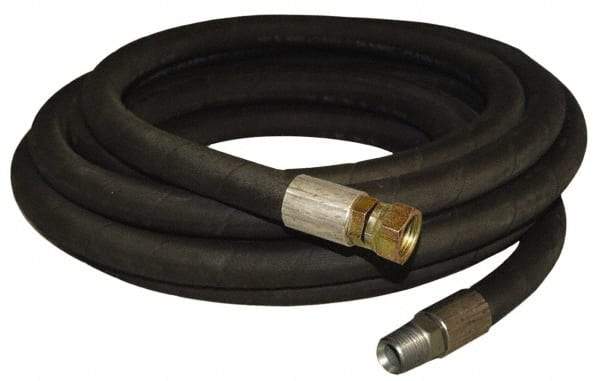 Made in USA - 25' Long, 1/2" Fitting, Boss Female x Male Fitting, -40 to 212°F, Nitrile High Temp & High Pressure Hose - 1/2" Inside x 1" Outside Diam, Black, 1,000 psi - Americas Industrial Supply