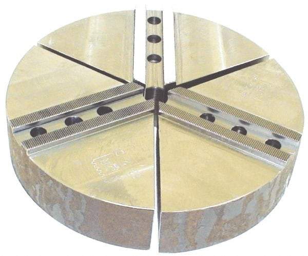 H & R Manufacturing - 12" Chuck Capacity, 1.5mm x 60° Serrated Attachment, Round Soft Lathe Chuck Jaw - 3 Jaws, Cast Iron, 1.181" Btw Mount Hole Ctrs, 6" Long x 12" Wide x 4" High, 0.71" Groove, 14mm Fastener - Americas Industrial Supply