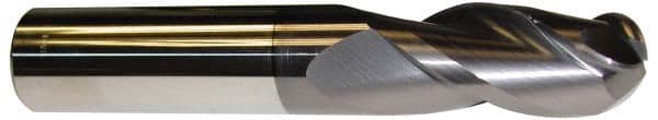 ProMax - 5/16" Diam, 3/4" LOC, 3 Flute Solid Carbide Ball End Mill - AlTiN Finish, Single End, 2-1/2" OAL, 5/16" Shank Diam, Spiral Flute - Americas Industrial Supply