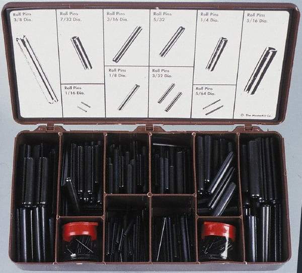 Made in USA - 300 Piece, 1/16 to 3/8" Pin Diam, Spring Pin Assortment - 420 Stainless Steel - Americas Industrial Supply