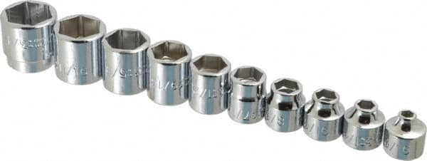 Proto - 10 Piece 3/8" Drive Standard Socket Set - 6 Points, 3/16 to 3/4", Inch Measurement Standard - Americas Industrial Supply