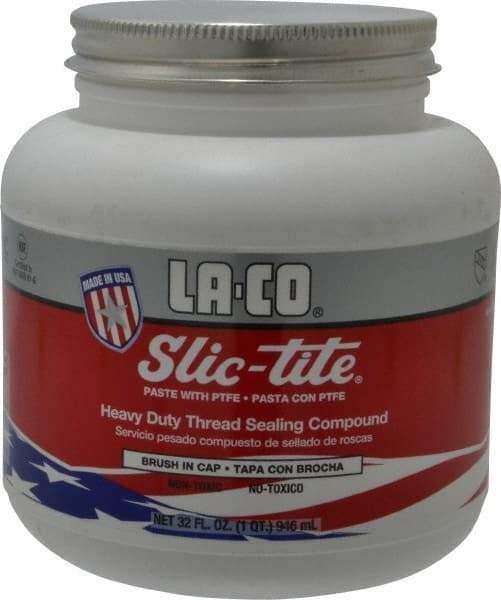 LA-CO - 1 Qt Brush Top Can White Thread Sealant - Paste with PTFE, 500°F Max Working Temp, For Metal, PVC, CPVC & ABS Plastic Pipe Threads - Americas Industrial Supply
