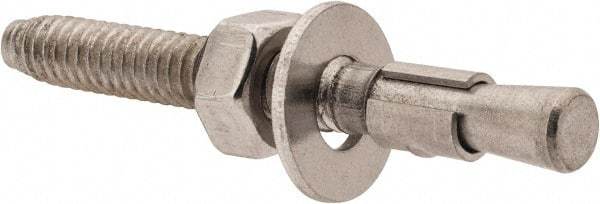 Red Head - 1/4" Diam, 1/4" Drill, 2-1/4" OAL, 2-1/2" Min Embedment Wedge Expansion Concrete Anchor - 304 Stainless Steel, Hex Nut Head, Hex Drive, 1-1/4" Thread Length - Americas Industrial Supply
