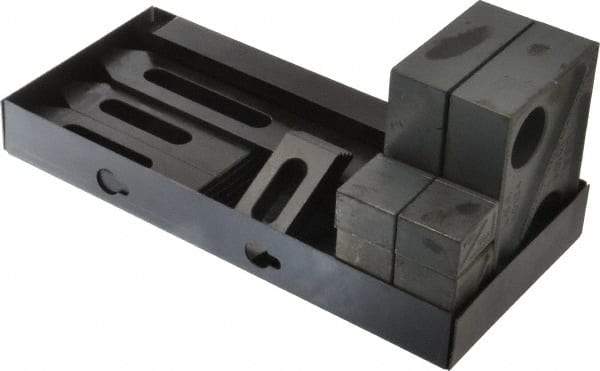 TE-CO - 13 Piece Fixturing Step Block & Clamp Set with 1" Step Block, 5/16 & 3/8 Stud Thread - Includes 6 Serrated End Clamps, 6 Step Blocks, Holder - Americas Industrial Supply