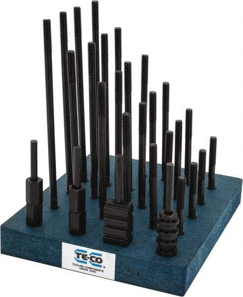 TE-CO - 38 Piece, 5/16-18 Stud, 3/8" T Slot, T Nut & Stud Kit - 5/8" T-Slot Nut Width, 3, 4, 5, 6, 7, 8" Stud Lengths - Americas Industrial Supply