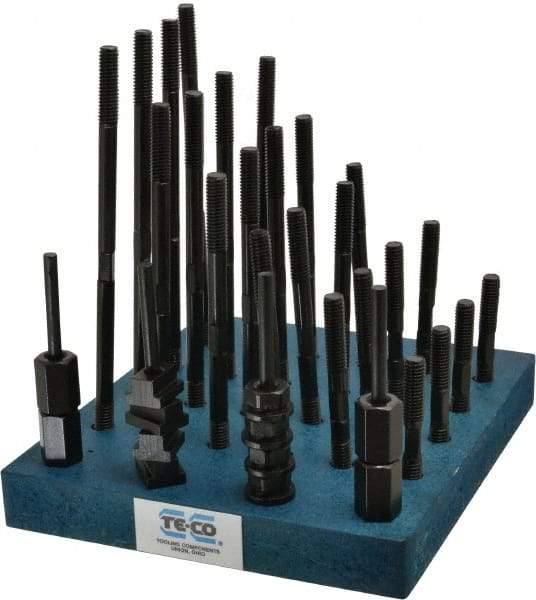 TE-CO - 38 Piece, 3/8-16 Stud, 7/16" T Slot, T Nut & Stud Kit - 11/16" T-Slot Nut Width, 3, 4, 5, 6, 7, 8" Stud Lengths - Americas Industrial Supply