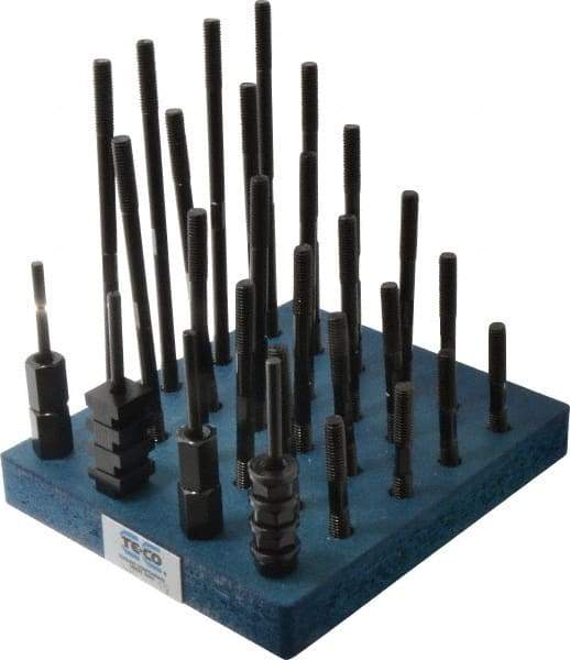 TE-CO - 38 Piece, 3/8-16 Stud, 1/2" T Slot, T Nut & Stud Kit - 7/8" T-Slot Nut Width, 3, 4, 5, 6, 7, 8" Stud Lengths - Americas Industrial Supply