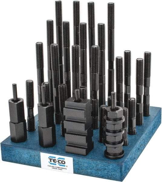 TE-CO - 38 Piece, 1/2-13 Stud, 11/16" T Slot, T Nut & Stud Kit - 1-1/8" T-Slot Nut Width, 3, 4, 5, 6, 7, 8" Stud Lengths - Americas Industrial Supply