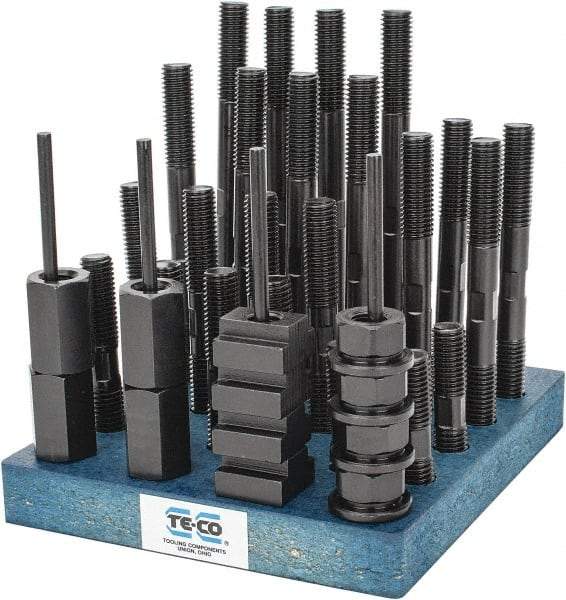 TE-CO - 38 Piece, 5/8-11 Stud, 11/16" T Slot, T Nut & Stud Kit - 1-1/8" T-Slot Nut Width, 3, 4, 5, 6, 7, 8" Stud Lengths - Americas Industrial Supply