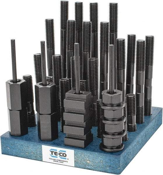 TE-CO - 38 Piece, 5/8-11 Stud, 3/4" T Slot, T Nut & Stud Kit - 1-1/4" T-Slot Nut Width, 3, 4, 5, 6, 7, 8" Stud Lengths - Americas Industrial Supply