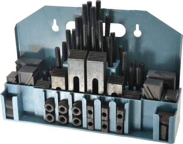 Value Collection - 52 Piece Fixturing Step Block & Clamp Set with 1" Step Block, 7/16" T-Slot, 3/8-16 Stud Thread - 11/16" Nut Width, 3, 4, 5, 6, 7 & 8" Stud Lengths - Americas Industrial Supply