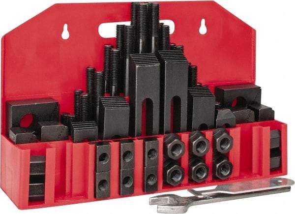 Value Collection - 52 Piece Fixturing Step Block & Clamp Set with 1" Step Block, 5/8" T-Slot, 1/2-13 Stud Thread - 1" Nut Width, 3, 4, 5, 6, 7 & 8" Stud Lengths - Americas Industrial Supply