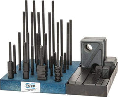 TE-CO - 50 Piece Fixturing Step Block & Clamp Set with 1" Step Block, 3/8" T-Slot, 5/16-18 Stud Thread - 5/8" Nut Width, 3, 4, 5, 6, 7 & 8" Stud Lengths - Americas Industrial Supply
