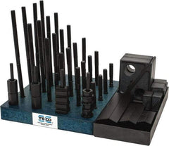 TE-CO - 50 Piece Fixturing Step Block & Clamp Set with 1" Step Block, 1/2" T-Slot, 3/8-16 Stud Thread - 7/8" Nut Width, 3, 4, 5, 6, 7 & 8" Stud Lengths - Americas Industrial Supply