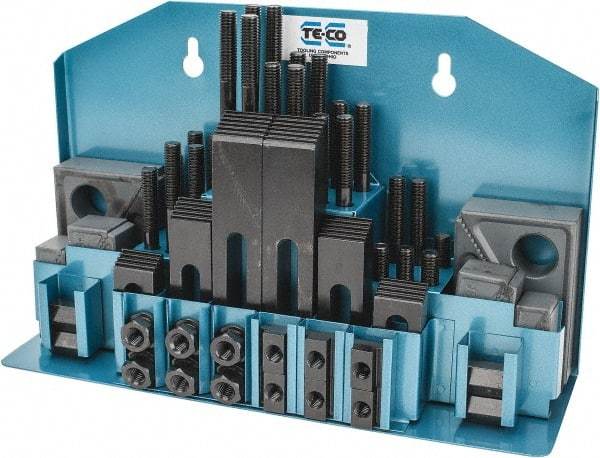 TE-CO - 52 Piece Fixturing Step Block & Clamp Set with 25mm Step Block, 12mm T-Slot, M10x1.5 Stud Thread - 19mm Nut Width, 80, 110, 125, 150, 175 & 200mm Stud Lengths - Americas Industrial Supply