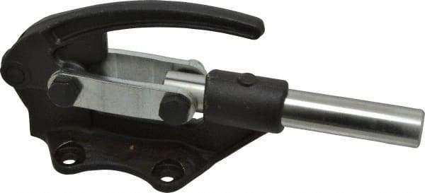De-Sta-Co - 16,000 Lb Load Capacity, Flanged Base, Carbon Steel, Standard Straight Line Action Clamp - 4 Mounting Holes, 0.41" Mounting Hole Diam, 0.99" Plunger Diam, Straight Handle - Americas Industrial Supply