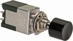 GC/Waldom - 1/4 Inch Mount Hole, Miniature Pushbutton Switch Only - Round, Black Pushbutton, Nonilluminated, Maintained (MA), On-On - Americas Industrial Supply