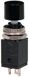 GC/Waldom - 0.315 Inch Mount Hole, Miniature Pushbutton Switch Only - Round, Black Pushbutton, Nonilluminated, Maintained (MA), On-On - Americas Industrial Supply