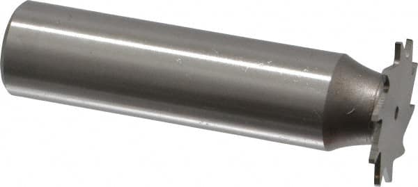 Made in USA - 3/4" Diam x 1/32" Face Width, High Speed Steel, 14 Teeth, Shank Connection Woodruff Keyseat Cutter - Uncoated, 2-1/8" OAL x 1/2" Shank, Straight Teeth - Americas Industrial Supply