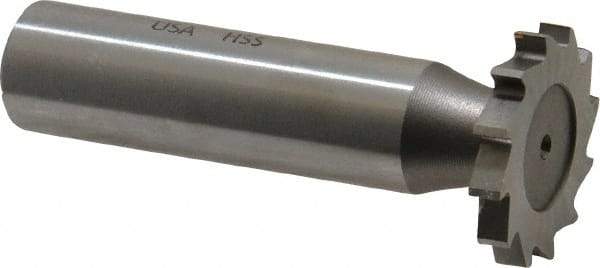 Made in USA - 7/8" Diam x 1/8" Face Width, High Speed Steel, 14 Teeth, Shank Connection Woodruff Keyseat Cutter - Uncoated, 2-5/32" OAL x 1/2" Shank, Straight Teeth - Americas Industrial Supply