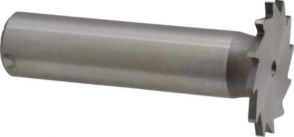 Made in USA - 1" Diam x 1/16" Face Width, High Speed Steel, 16 Teeth, Shank Connection Woodruff Keyseat Cutter - Uncoated, 2-3/16" OAL x 1/2" Shank, Straight Teeth - Americas Industrial Supply