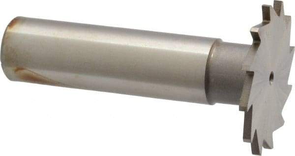 Made in USA - 1-1/8" Diam x 1/16" Face Width, High Speed Steel, 16 Teeth, Shank Connection Woodruff Keyseat Cutter - Uncoated, 2-3/16" OAL x 1/2" Shank, Straight Teeth - Americas Industrial Supply