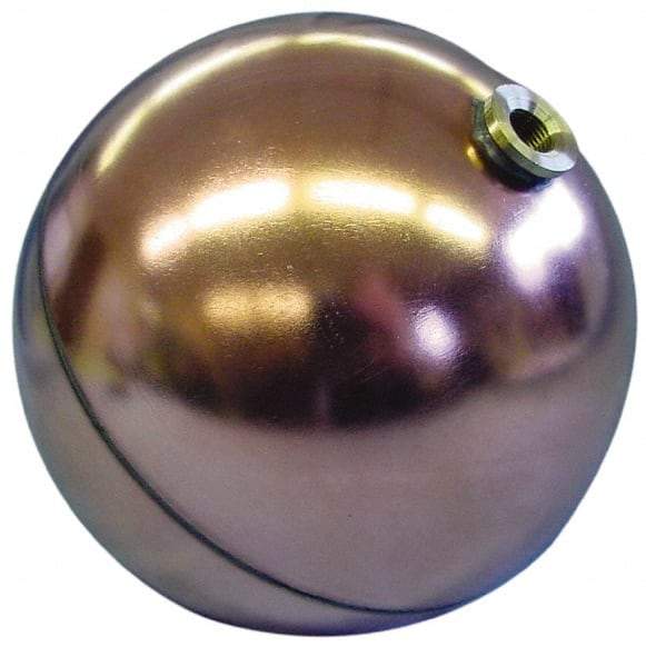 Made in USA - 6" Diam, Spherical, Hex Spud Connection, Metal Float - 1/4 NPT Thread, Copper, 25 Max psi, 23 Gauge - Americas Industrial Supply