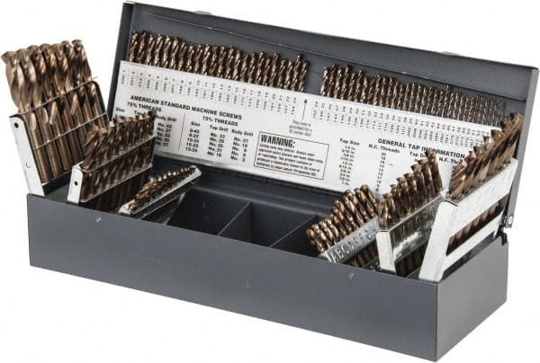 Hertel - 1/16 to 1/2", 135° Point, Gold Finish, Cobalt Screw Machine Length Drill Bit Set - Americas Industrial Supply