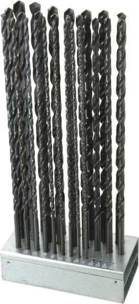 Hertel - 1/8 to 1/2", 118° Point, Oxide Finish, High Speed Steel Aircraft Extension Length Drill Bit Set - Americas Industrial Supply