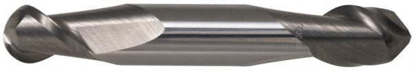 Accupro - 9/32" Diam, 11/16" LOC, 2 Flute Solid Carbide Ball End Mill - TiCN Finish, Double End, 3-1/2" OAL, 3/8" Shank Diam, Spiral Flute - Americas Industrial Supply