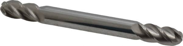 Accupro - 1/4" Diam, 1/2" LOC, 4 Flute Solid Carbide Ball End Mill - Uncoated, Double End, 2-1/2" OAL, 1/4" Shank Diam, Spiral Flute - Americas Industrial Supply