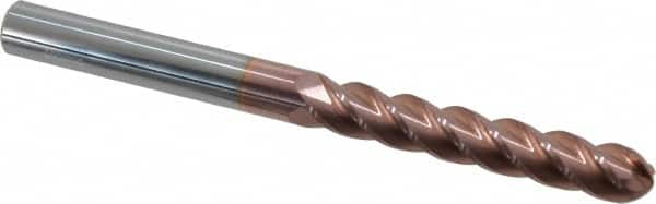 Accupro - 1/2" Diam, 3" LOC, 4 Flute Solid Carbide Ball End Mill - TiCN Finish, Single End, 6" OAL, 1/2" Shank Diam, Spiral Flute - Americas Industrial Supply