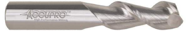 Accupro - 1/2", 2" LOC, 1/2" Shank Diam, 4" OAL, 2 Flute, Solid Carbide Square End Mill - Single End, Uncoated, Spiral Flute, 45° Helix, Centercutting, Right Hand Cut, Right Hand Flute - Americas Industrial Supply