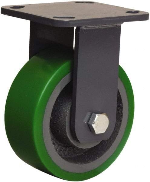 Hamilton - 5" Diam x 2" Wide x 6-1/2" OAH Top Plate Mount Rigid Caster - Polyurethane Mold onto Cast Iron Center, 1,050 Lb Capacity, Tapered Roller Bearing, 4 x 4-1/2" Plate - Americas Industrial Supply