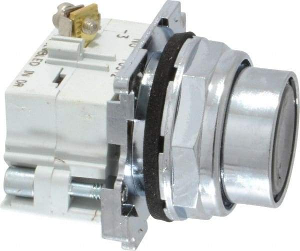 Eaton Cutler-Hammer - 30-1/2mm Mount Hole, Flush, Pushbutton Switch with Contact Block - Round, Black Pushbutton, Nonilluminated, Momentary (MO), Corrosion Resistant, Oiltight and Watertight - Americas Industrial Supply
