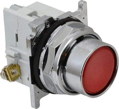 Eaton Cutler-Hammer - 30-1/2mm Mount Hole, Flush, Pushbutton Switch with Contact Block - Round, Red Pushbutton, Nonilluminated, Momentary (MO), Corrosion Resistant, Oiltight and Watertight - Americas Industrial Supply