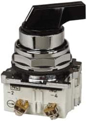 Eaton Cutler-Hammer - 30-1/2mm Mount Hole, 2 Position, Lever Operated, Selector Switch with Contact Blocks - Black, Maintained (MA), Nonilluminated, 1 Contact Block, NO/NC, Oil and Watertight - Americas Industrial Supply