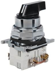 Eaton Cutler-Hammer - 30-1/2mm Mount Hole, 3 Position, Lever Operated, Selector Switch with Contact Blocks - Black, Maintained (MA), Nonilluminated, 1 Contact Block, 2NO, Oil and Watertight - Americas Industrial Supply