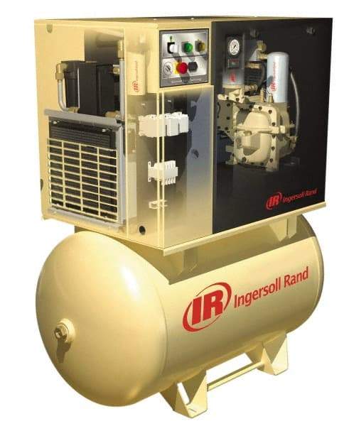 Ingersoll-Rand - 15 hp, 120 Gal Stationary Electric Horizontal Screw Air Compressor - Three Phase, 125 Max psi, 53 CFM, 460 Volt - Americas Industrial Supply