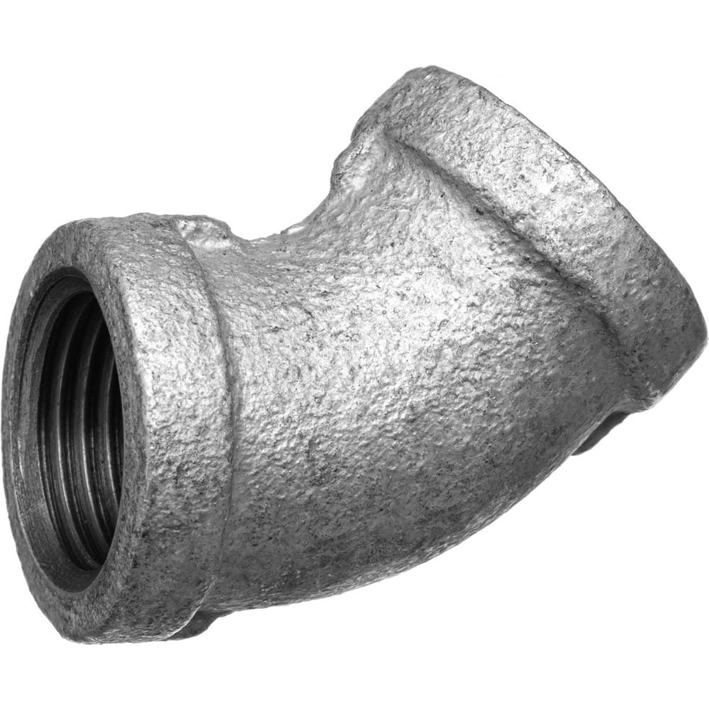 Galvanized Pipe Fittings; Material: Galvanized Malleable Iron; Fitting Shape: 45 ™ Elbow; Thread Standard: NPT; End Connection: Threaded; Class: 150; Lead Free: Yes; Standards: ASME ™B1.20.1; ™ASTM ™A197; ™ASME ™B16.3